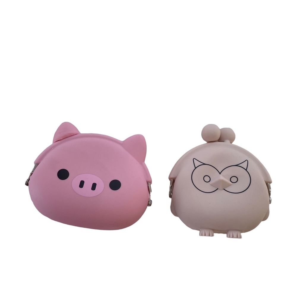 Mini Coin Purses Soft Silicone - Owl & Piggy Duo